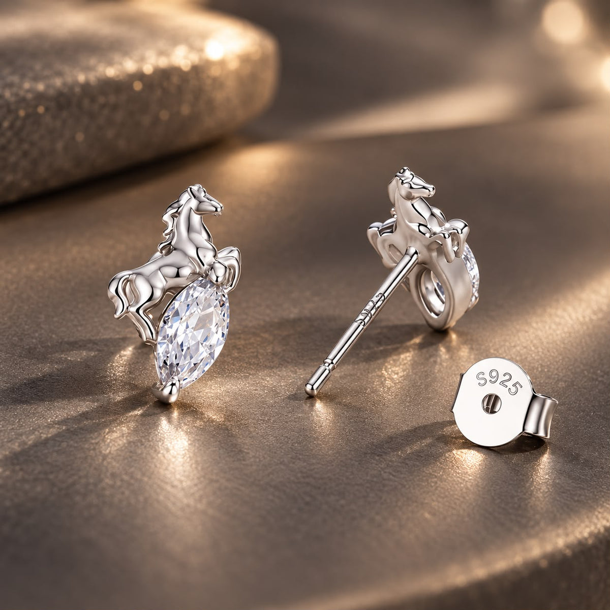 925 Sterling Silver White Gold Plated 1.2 x 0.7 cm Pavé CZ Earrings for Women