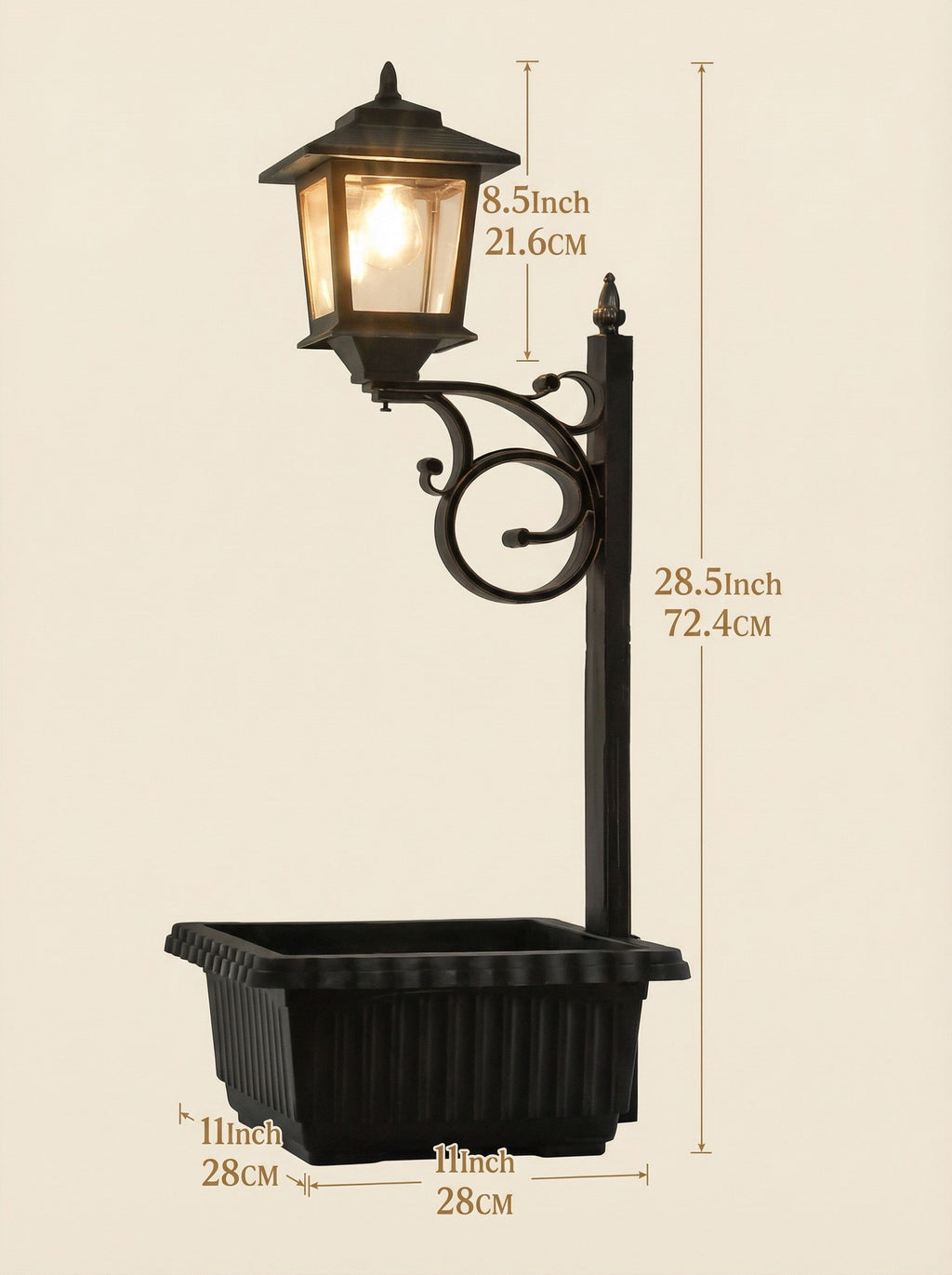 Solar Lamp Post with Flower Pot - Traditional Outdoor Garden Light