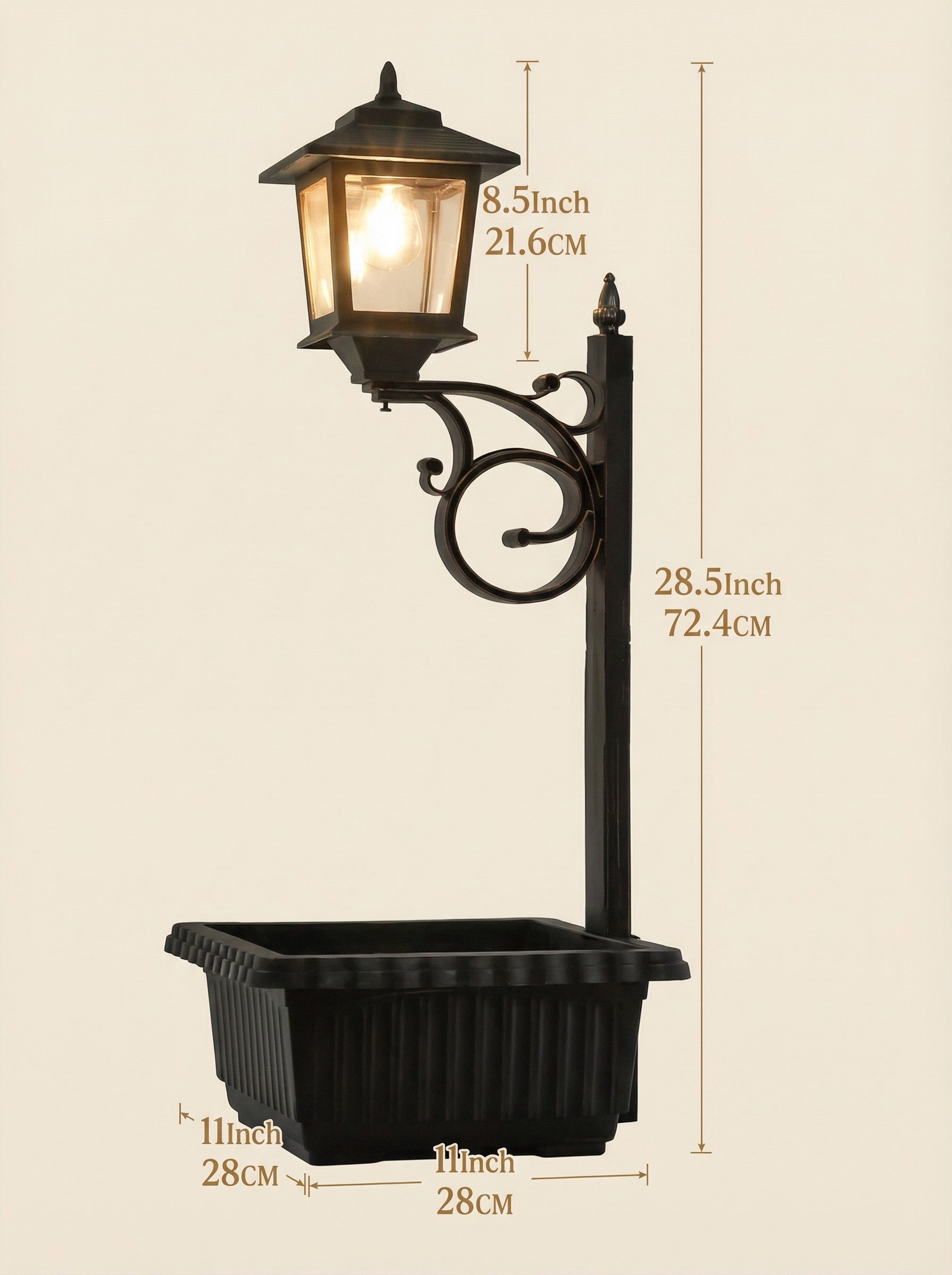 Solar Lamp Post with Flower Pot - Traditional Outdoor Garden Light