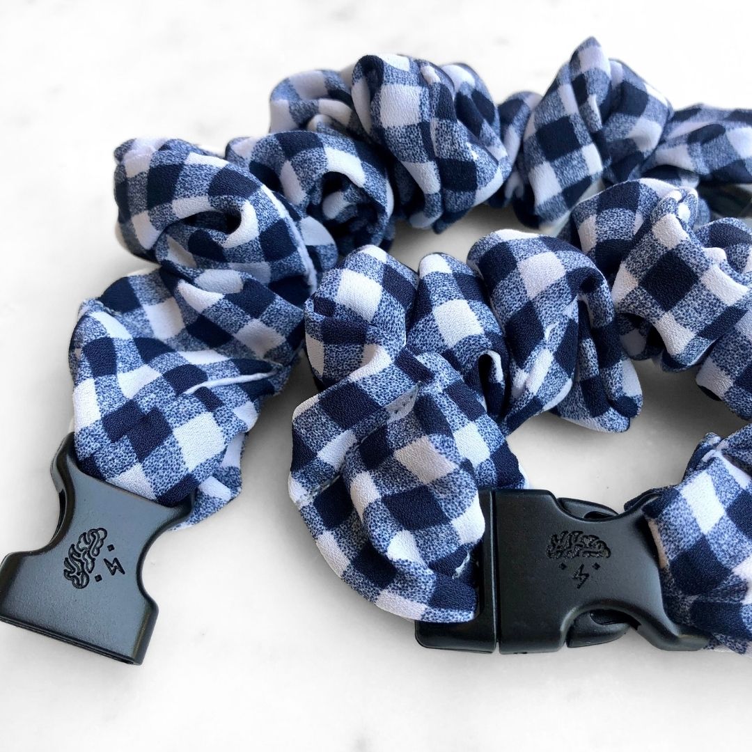 Gingham Navy Buckle Scrunchie Hair Tie