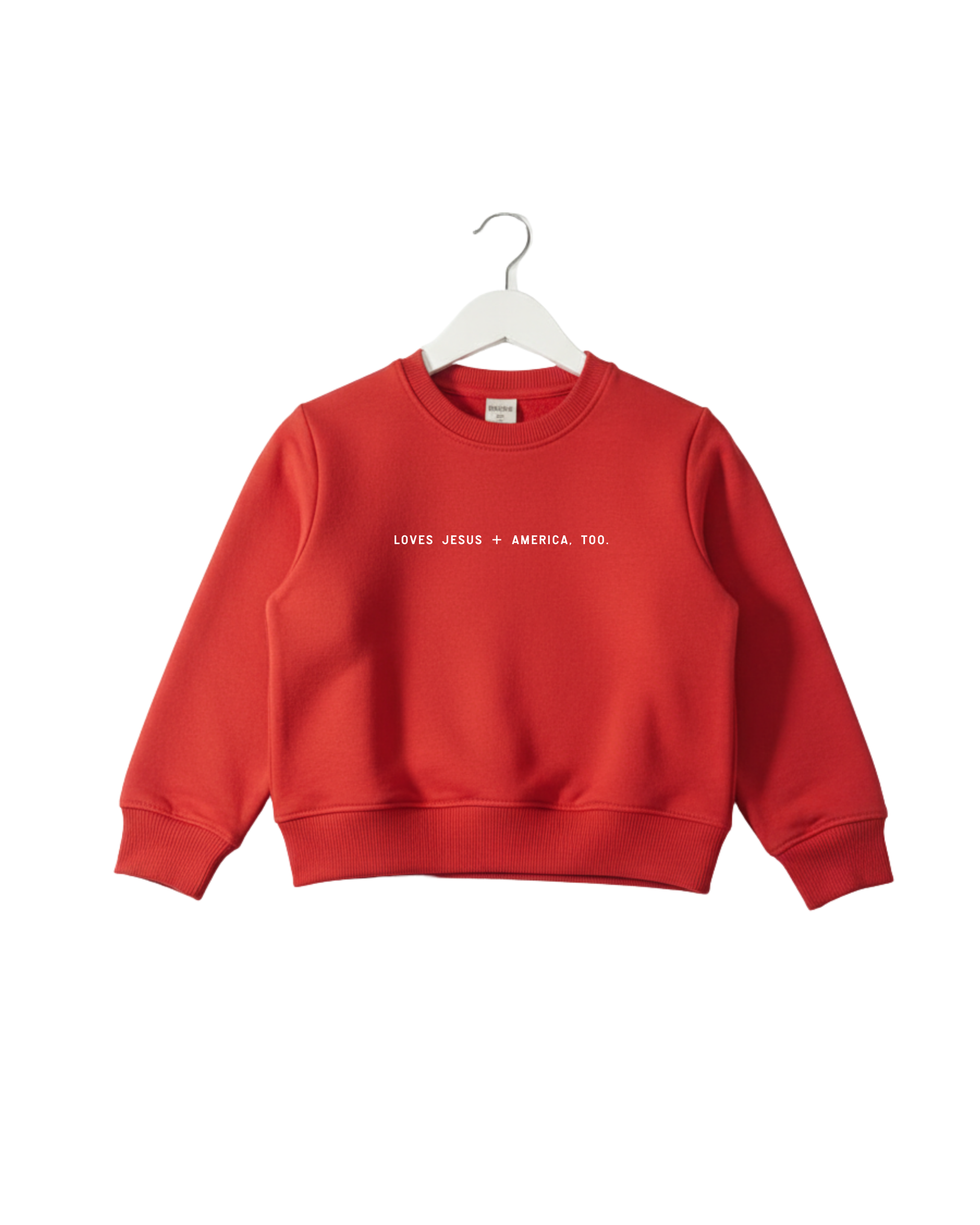 Kids sweatshirt with Loves Jesus and America text in minimalist style