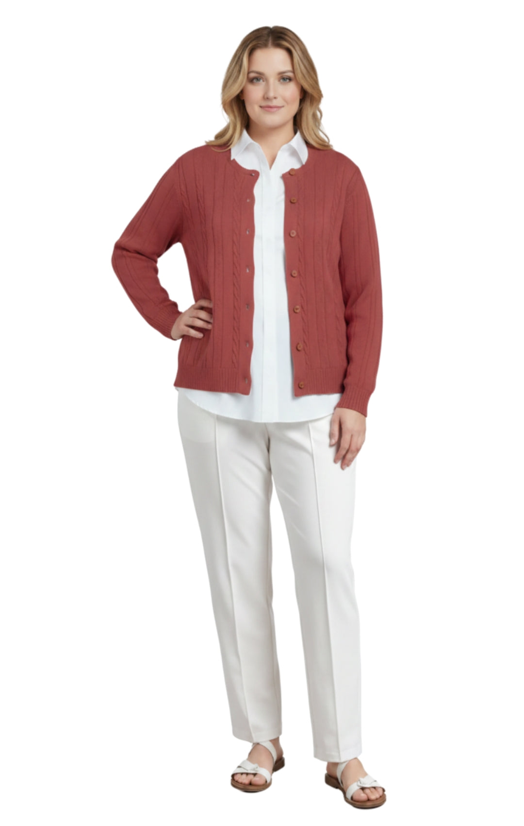 Women's Classic Cable Knit Button Front Cardigan Longline