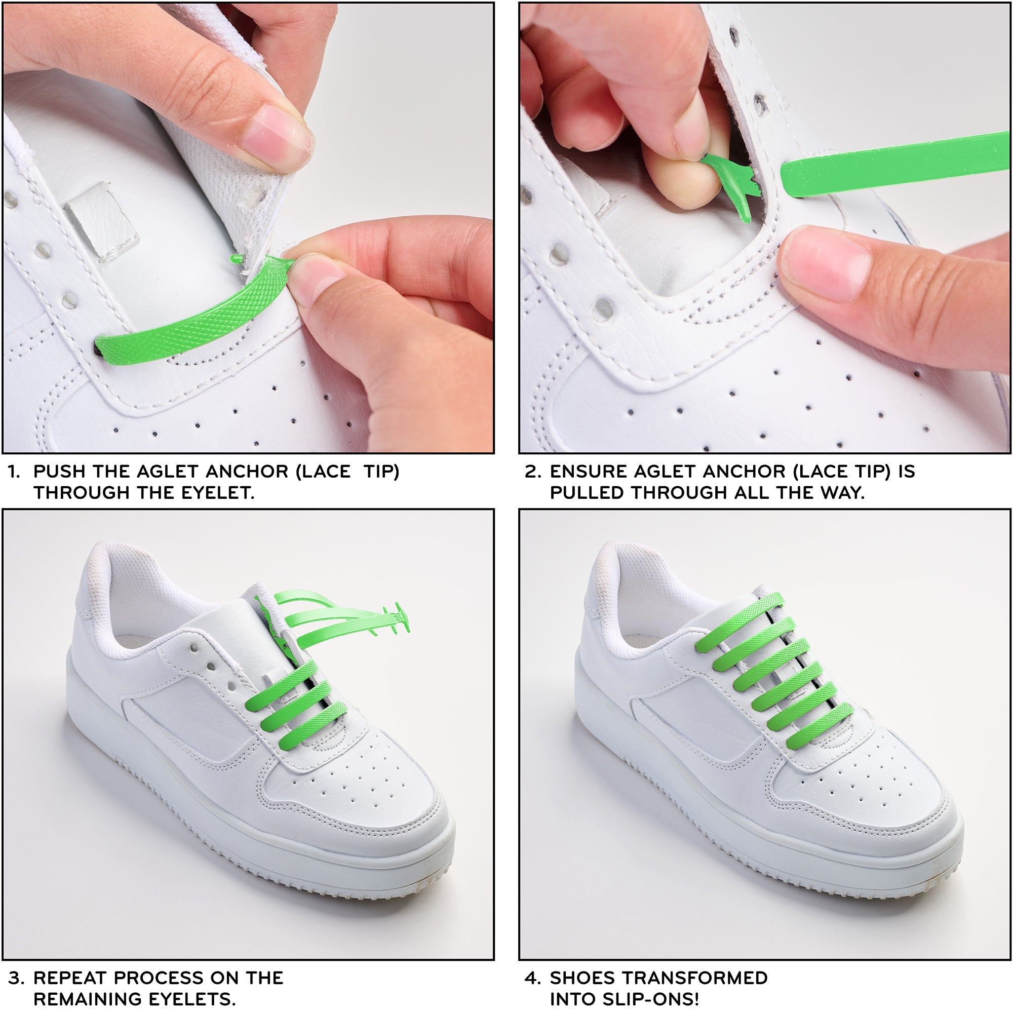 Green Stretchy Tieless Silicone Elastic Shoelaces | 20 Straps