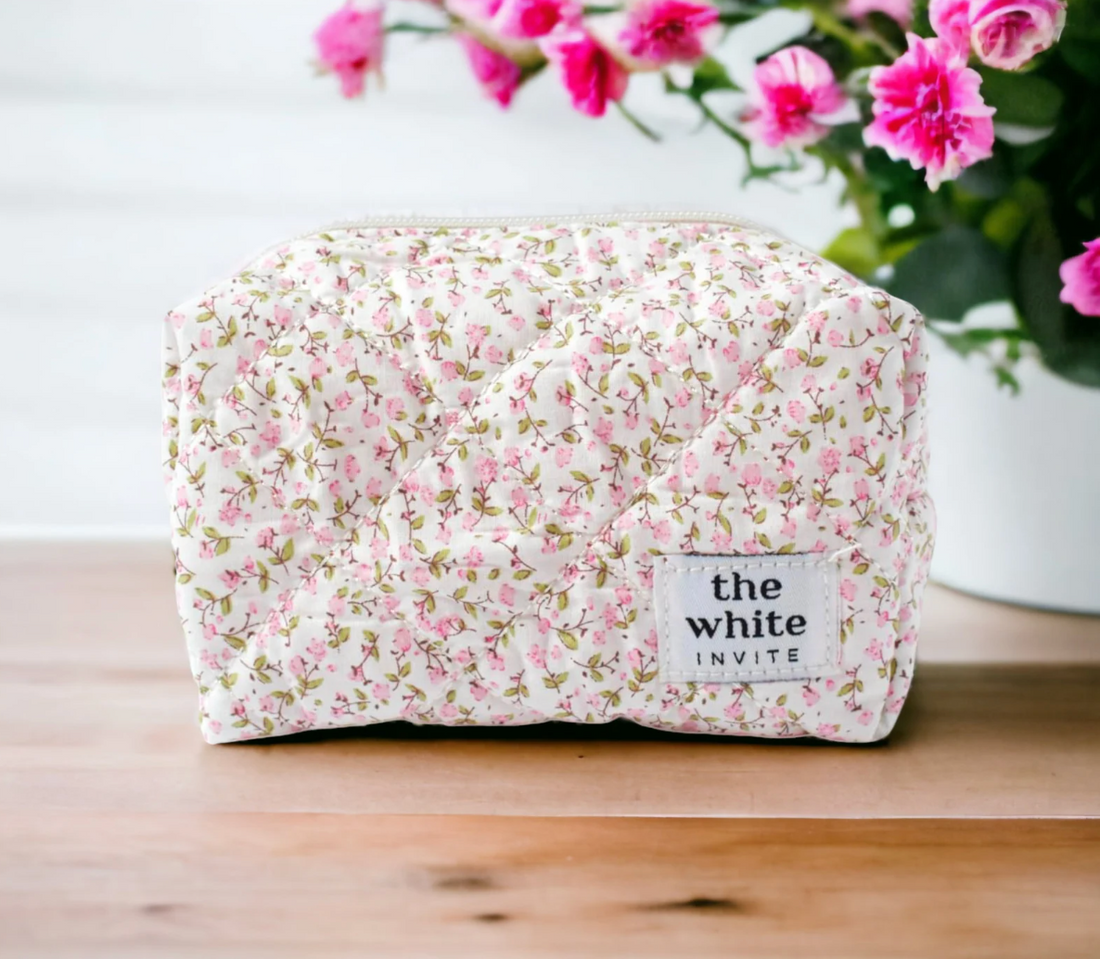 Floral Quilted Makeup Bag - Large