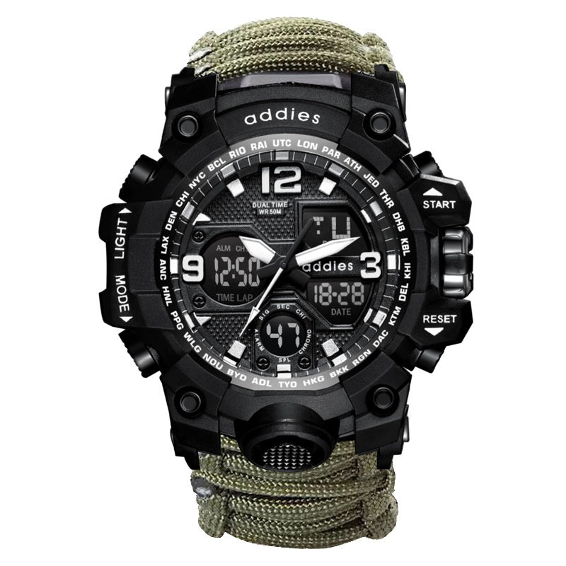 6-in-1 Military Survival Watch with Compass Whistle & Paracord