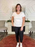 White Elijah scoop neck cotton tee with a relaxed fit