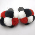 Multicolor fluffy faux fur open-toe house slides for women