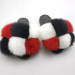 Multicolor fluffy faux fur open-toe house slides for women