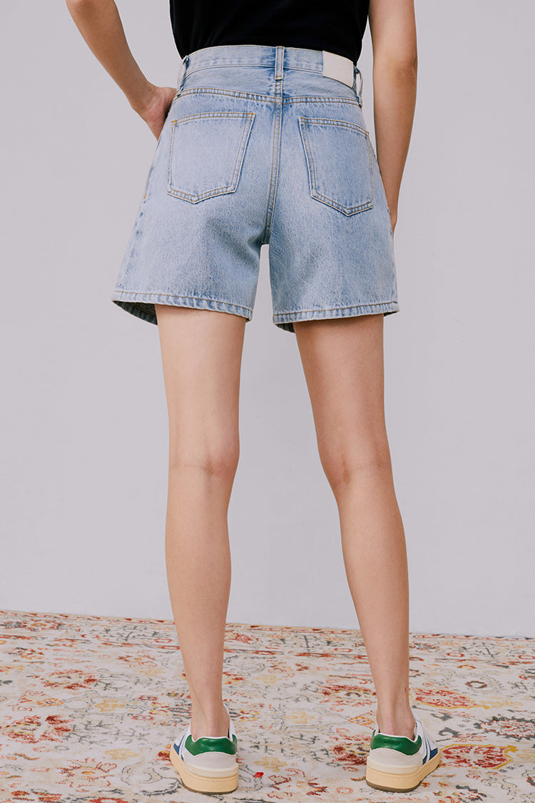 Light Blue Pleated Short Jeans for All