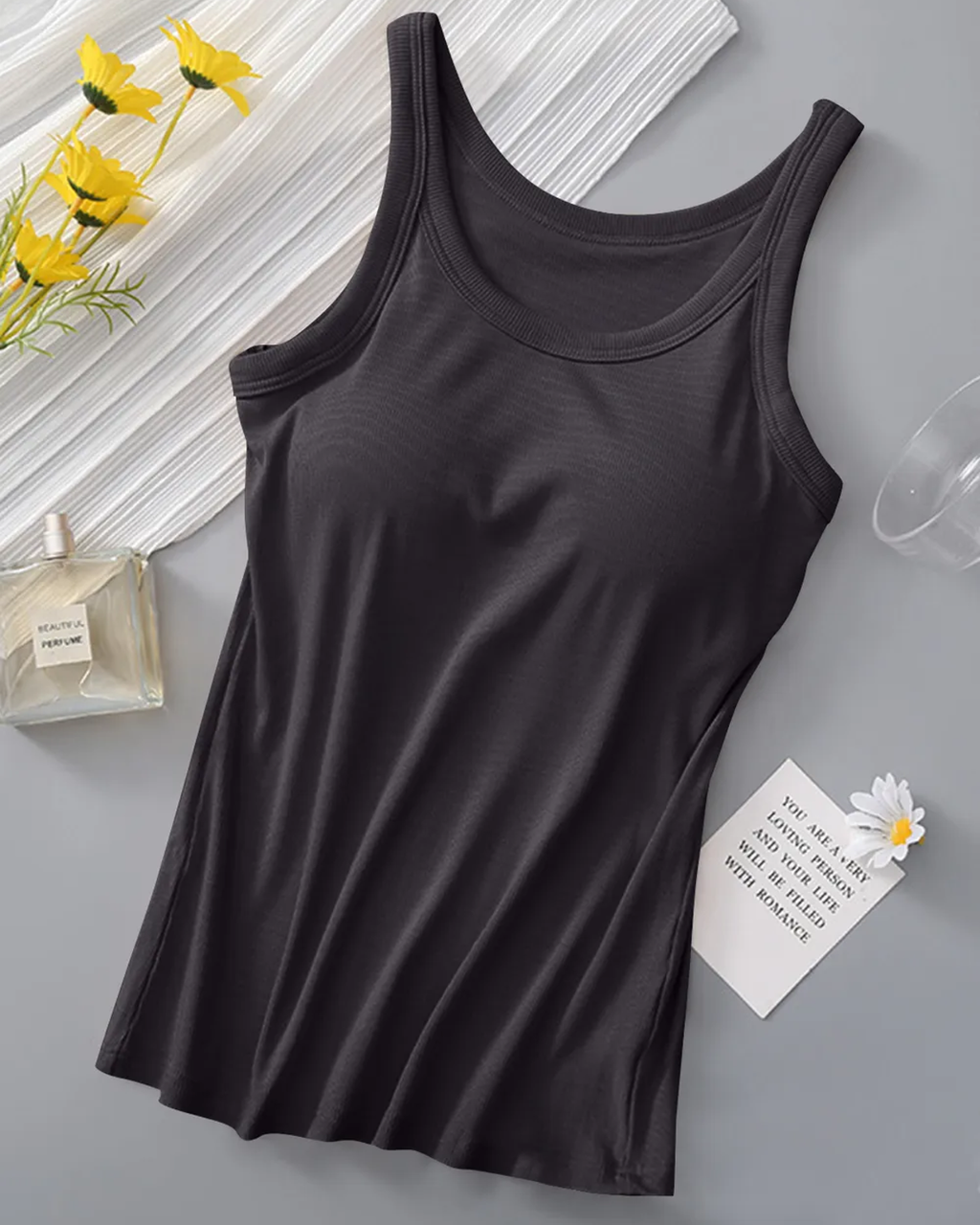 Round Neck Tank Top with Built-In Bra