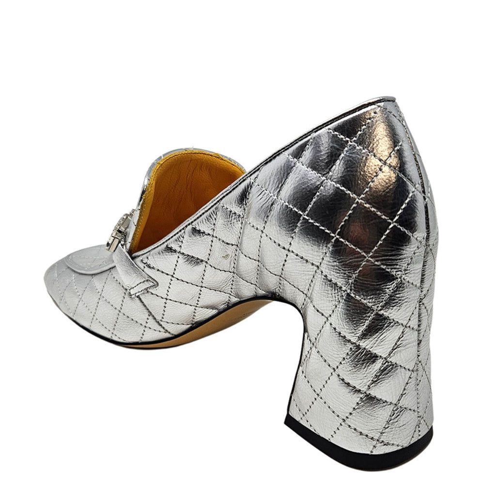 Silver Leather Quilted Loafer