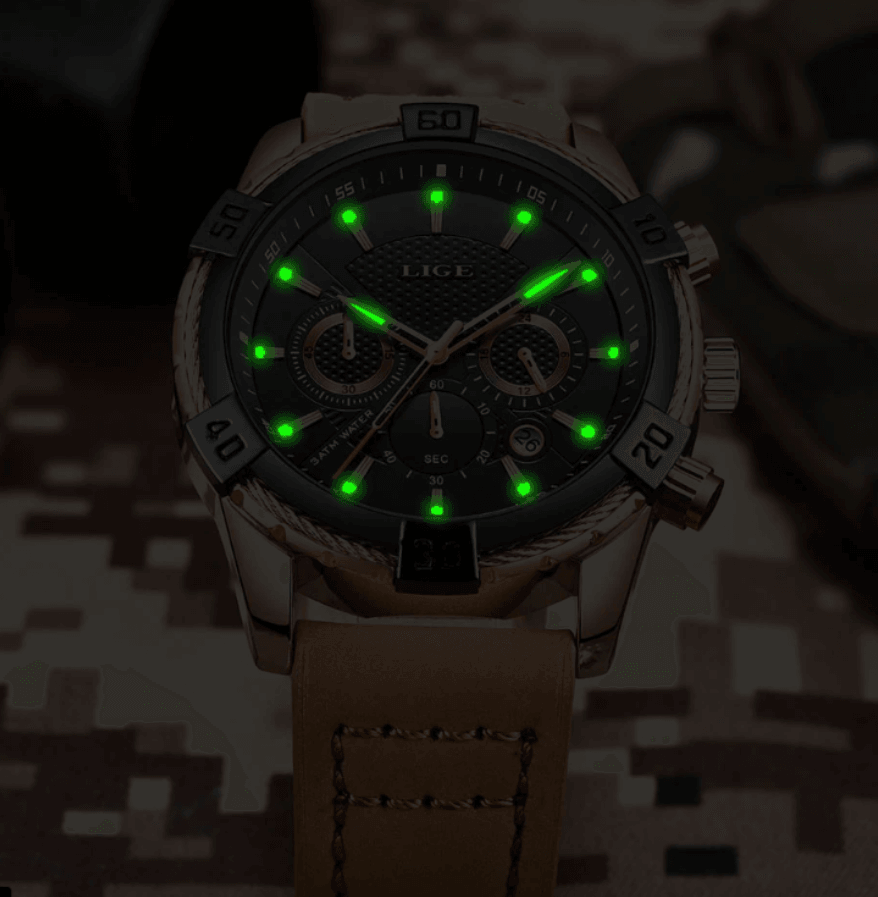 Waterproof Men's Chronograph Watch with Gold Accents and Date