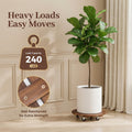 Set of two heavy-duty wooden rolling plant caddies with 360-degree lockable wheels.