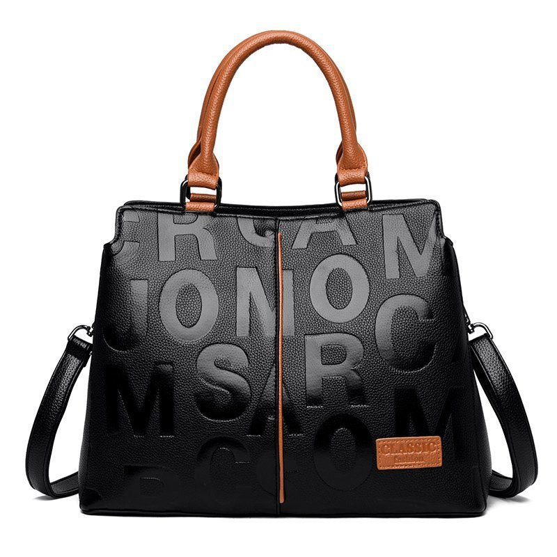 Monogram Print Large Capacity Shoulder Bag for On-the-Go Moms