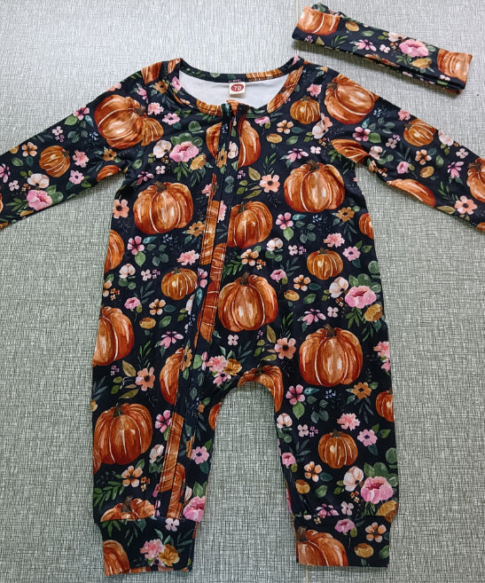 Baby Girl Floral Print Ruffle Playsuit with Headband