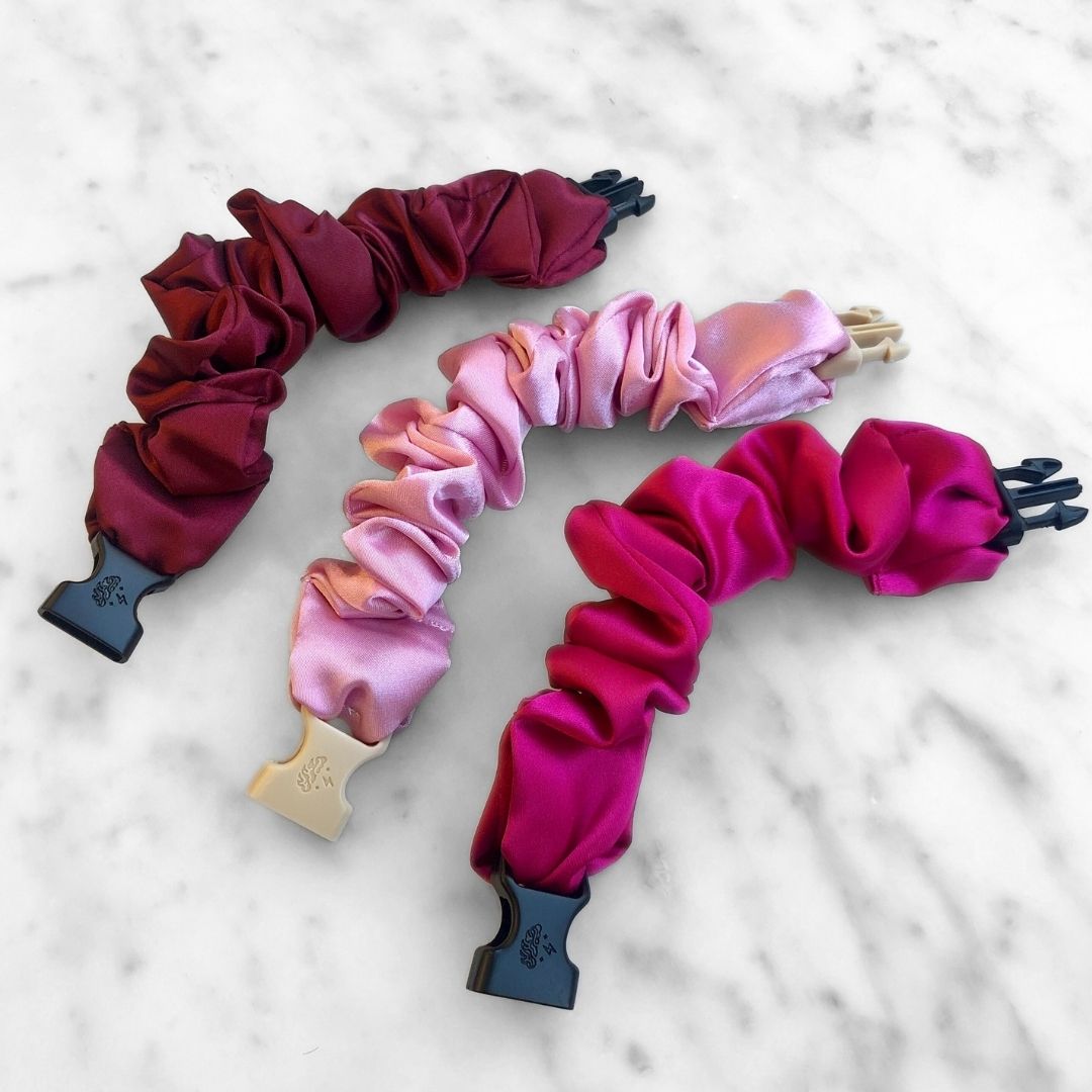 Valentine's Day 3-Pack Buckle Scrunchies in Fuchsia, Berry & Pale-Pink