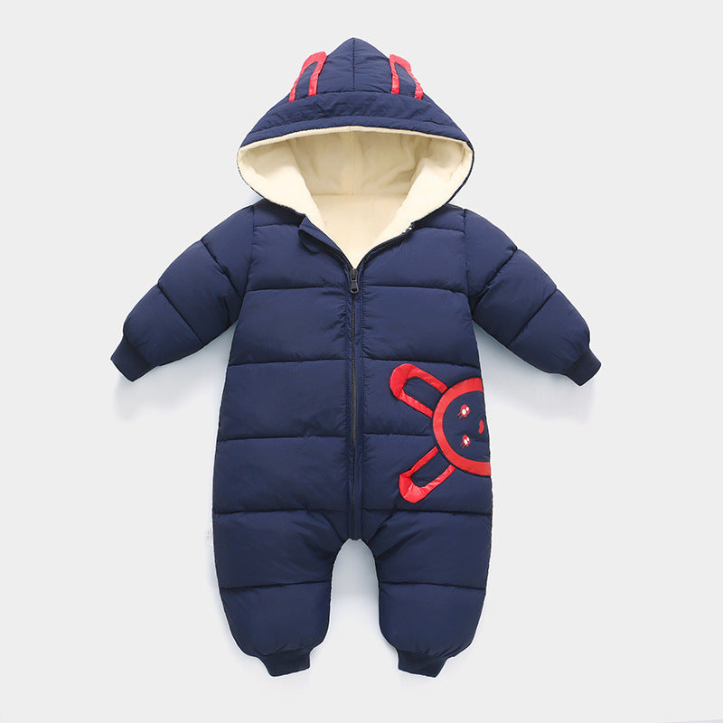 Baby Hooded Winter Snowsuit Jumpsuit with Bear Ears for Newborns