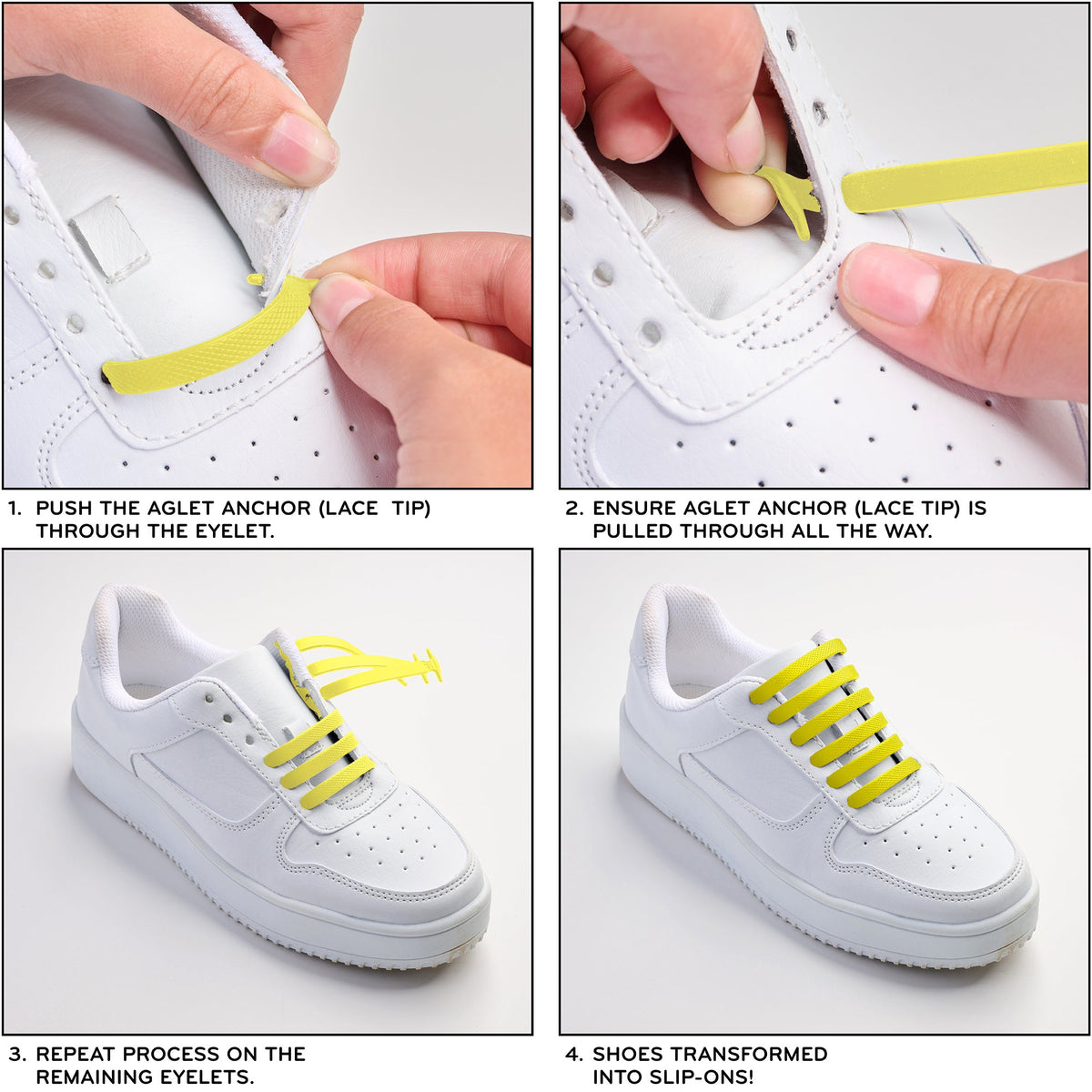 Yellow Stretchy Tieless Silicone Elastic Shoelaces 16 Pack