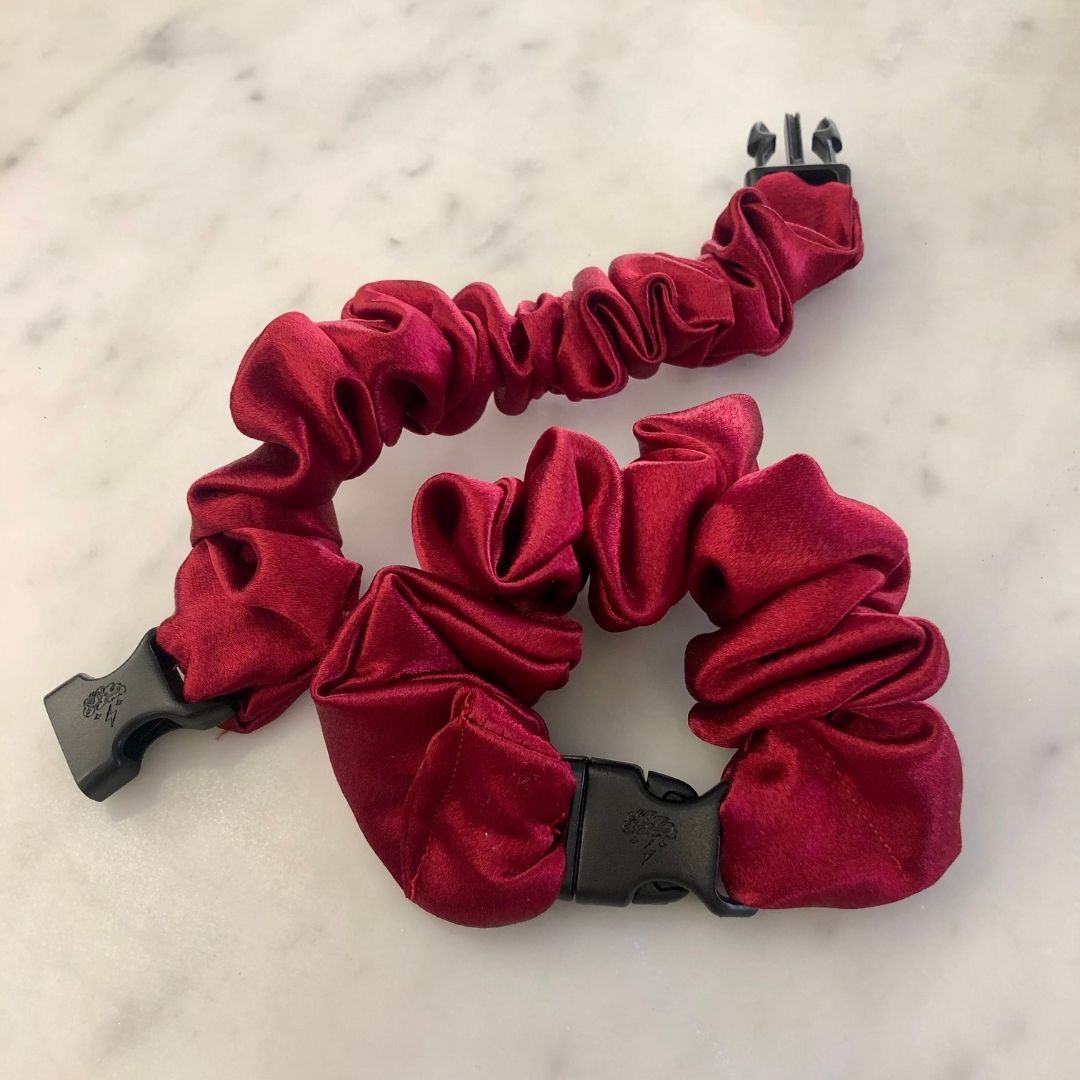 Cherry Red Hair Scrunchie with Easy-Release Buckle Closure