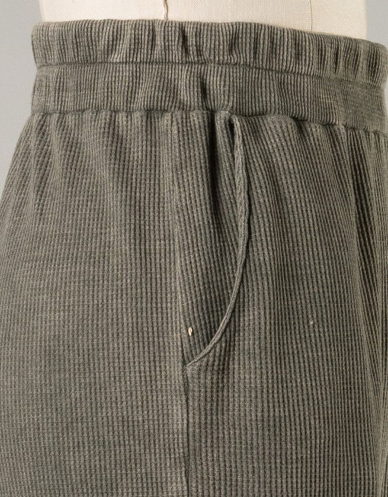 Mineral Wash Waffle Pants in Olive - Comfortable Textured Lounge