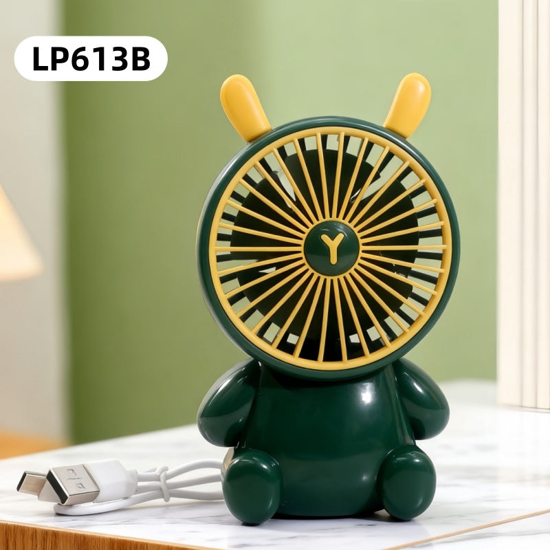 Cute Cartoon Bear Mini Desktop Fan - USB Rechargeable Handheld Fan