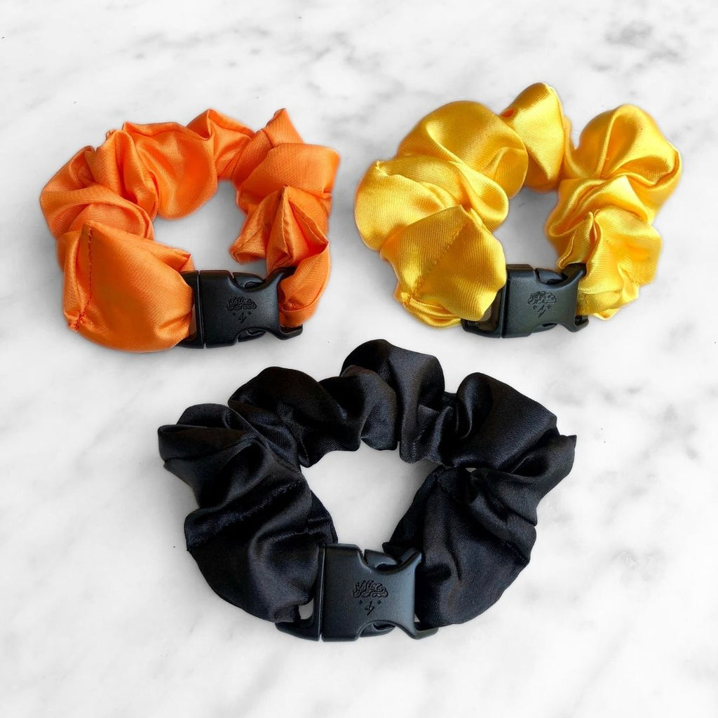 3-Pack Halloween Satin Hair Scrunchies - Orange, Yellow, Black