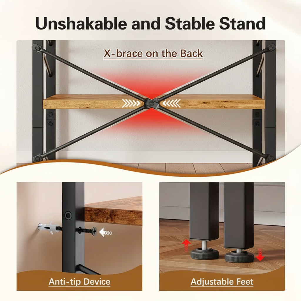 Industrial Metal Bookshelf Minimalist Storage Display Rack