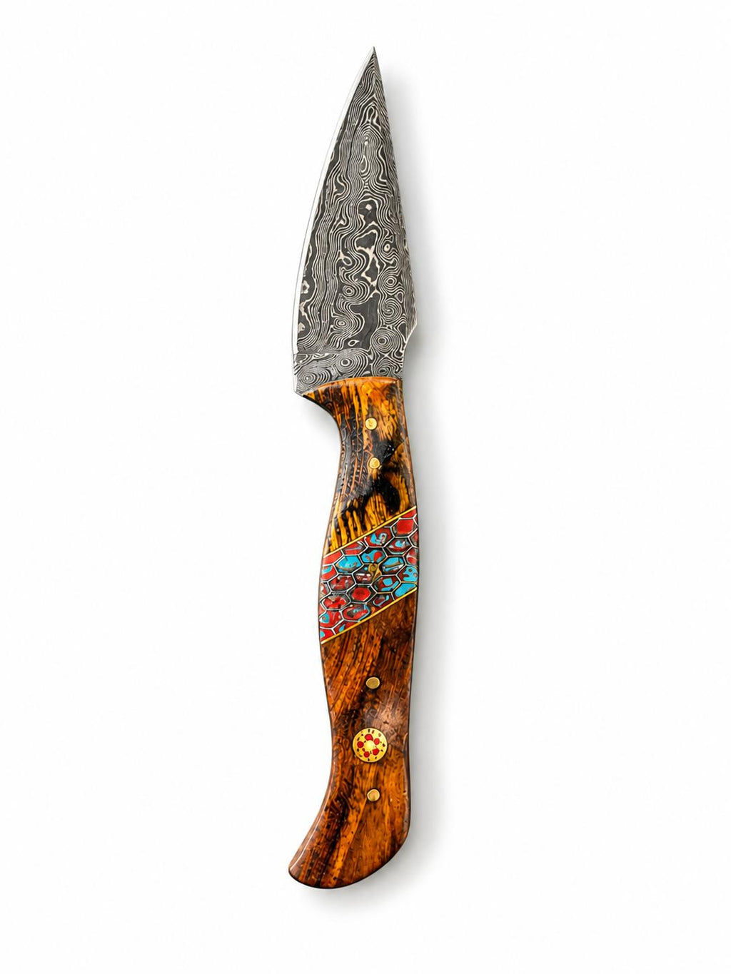 Painted Mesa Damascus Hunting Knife with Rosewood Mosaic Handle