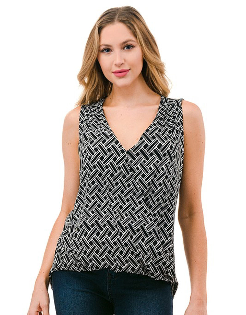 Woman wearing a Boutique 23 Debra Printed Tank top with a flattering fit
