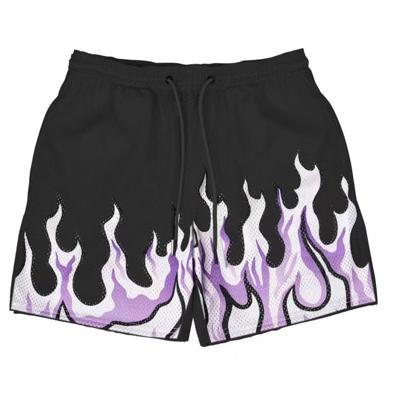 Men's Mesh Basketball Shorts with Flame Print Athletic Fit