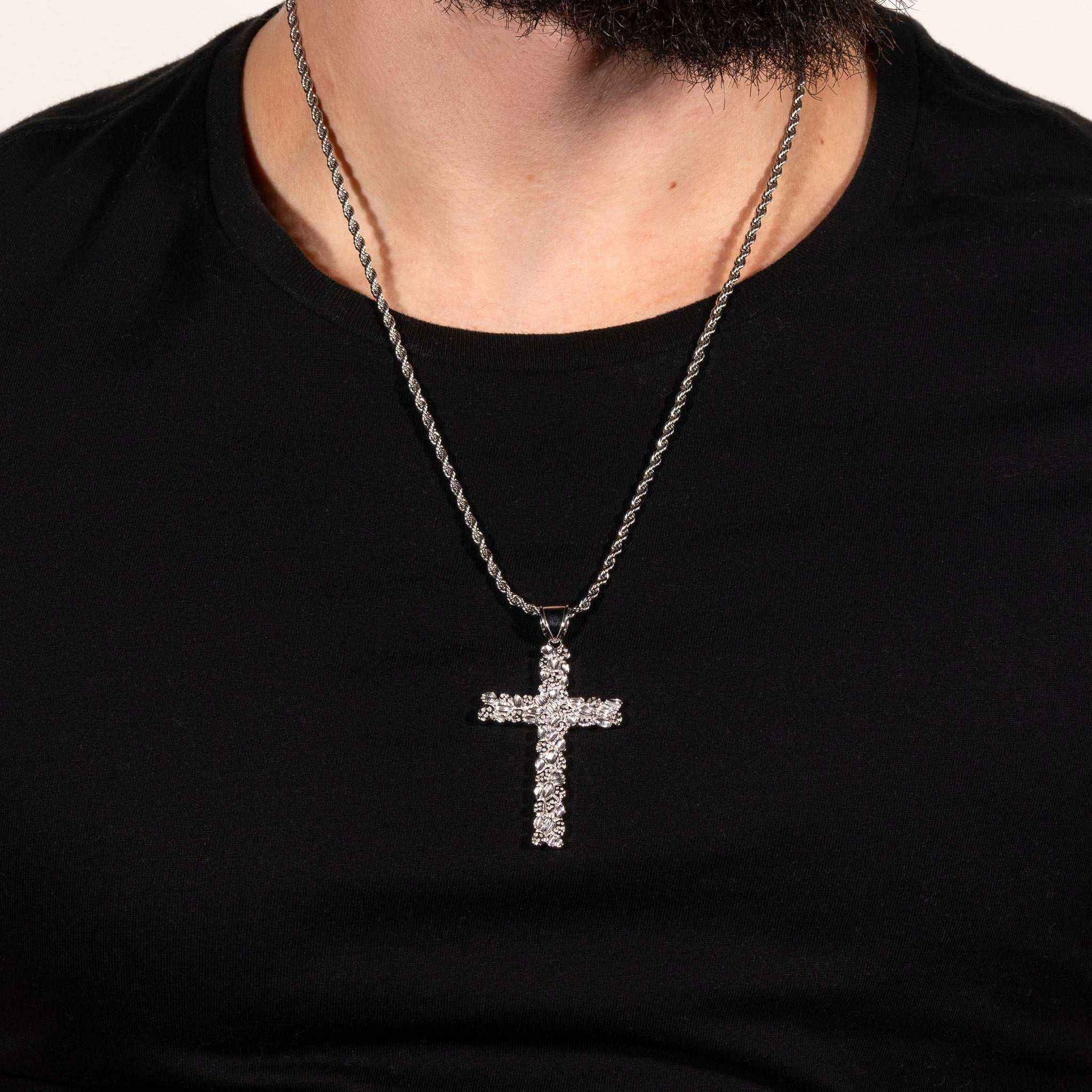 Nugget Cross Pendant Religious 925 Sterling Silver
