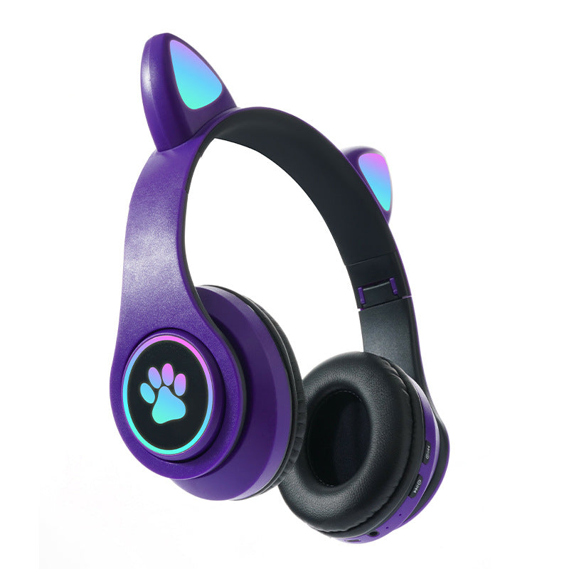Kids Cat Ear Wireless Bluetooth Headphones with Safe Volume & LED