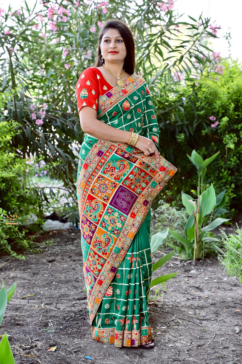 Green Dola Silk Saree with Jacquard Lace Border
