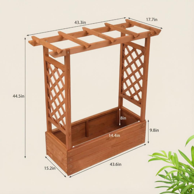 Raised Wooden Planter Box with Trellis for Climbing Plants Brown