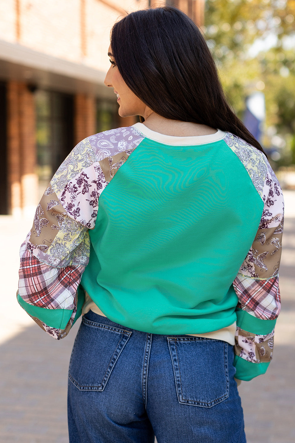 Plaid Paisley Patchwork Long Sleeve Top