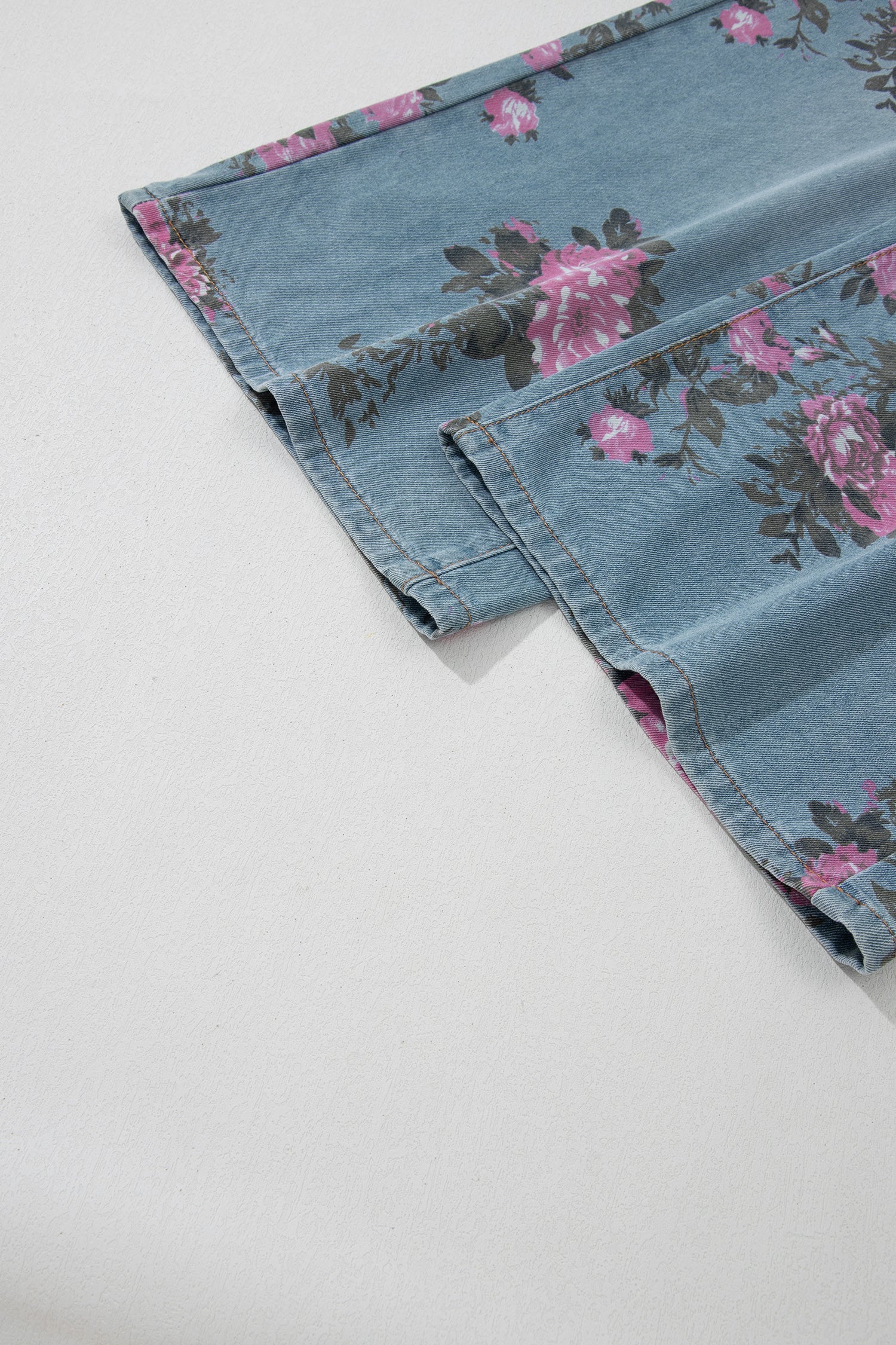 Esme Floral Print Bootcut Jeans in Light Blue & Pink