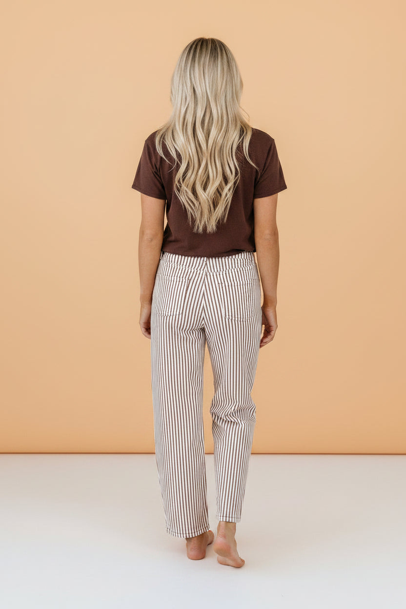 Stripe Denim High Waist Barrel Leg Jeans