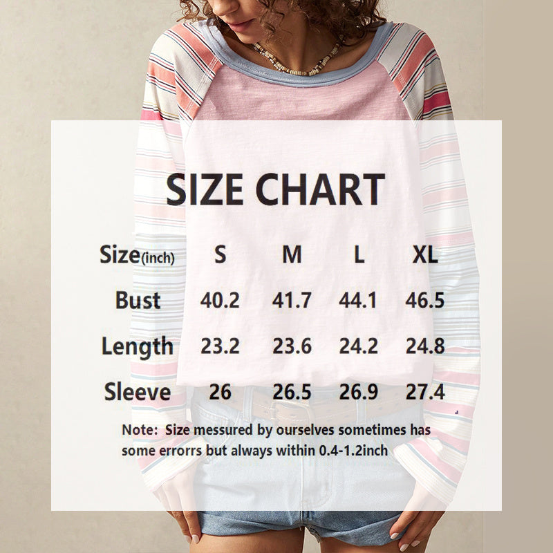 Women's Striped Patchwork Long Sleeve Round Neck Pullover Top - Image 3