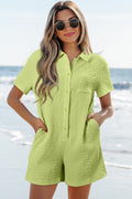 Textured Short Sleeve Patch Pocket Romper