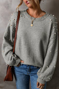 Solid Pearl Drop Shoulder Round Neck Sweater