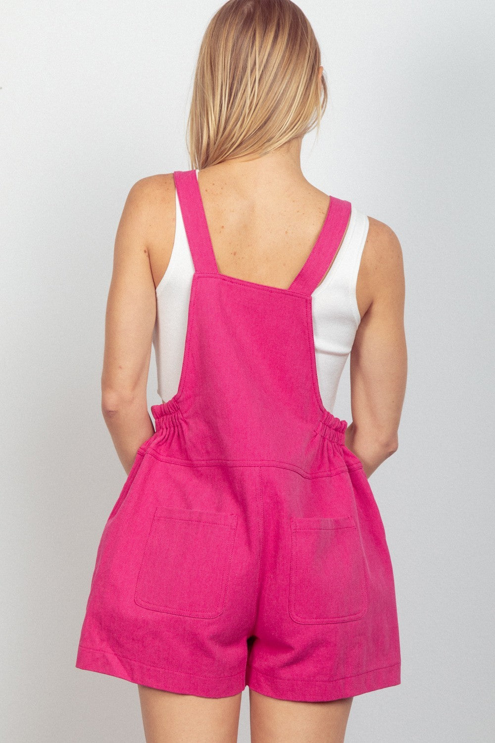Women's Adjustable Suspender Short Jumpsuit in Hot Pink - Image 3
