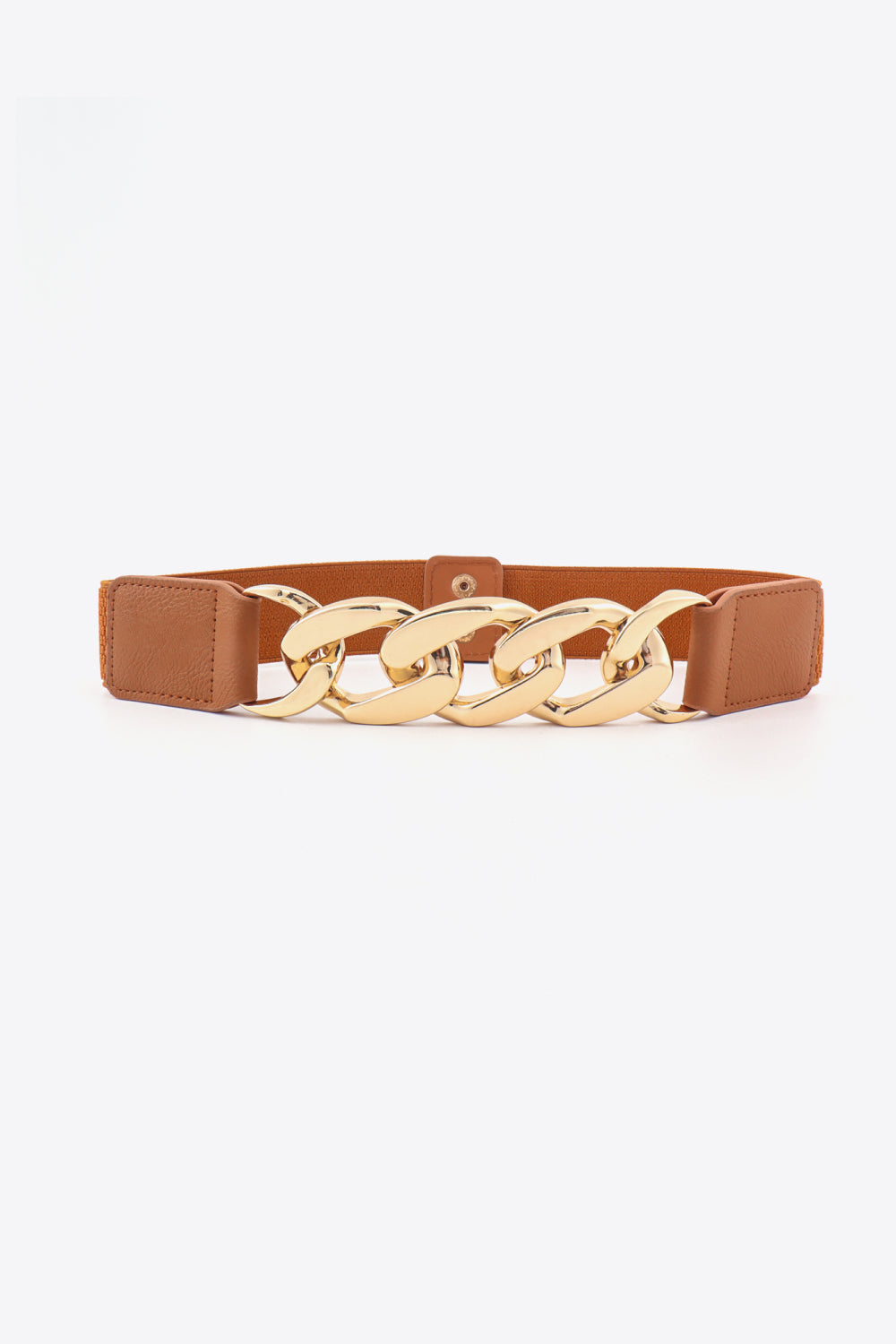 Chain Detail Elastic Belt with Alloy Buckle | PU Leather