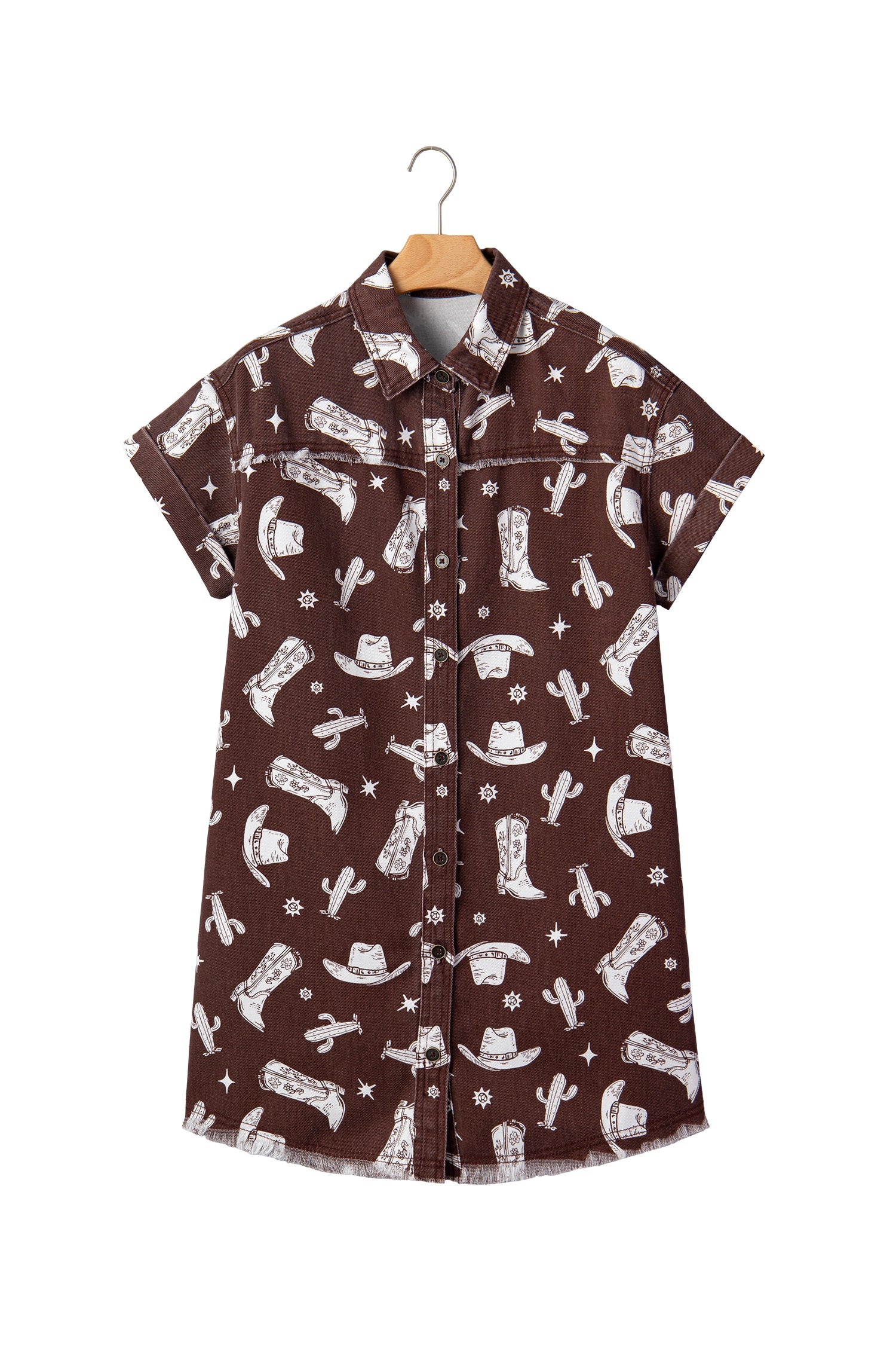 Western Cowgirl Cactus Raw Edge Denim Dress