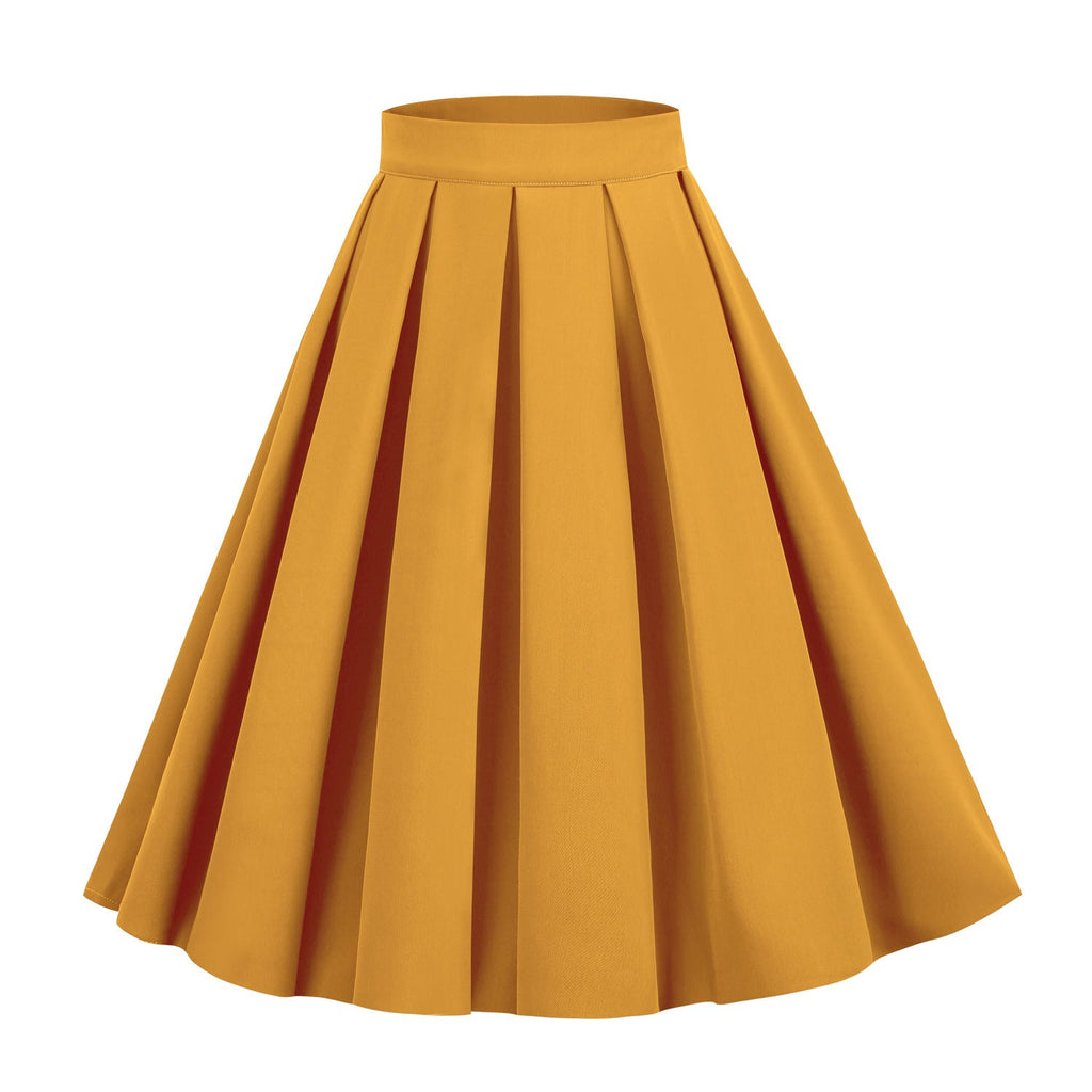 Vintage Style Solid Color A-Line Umbrella Swing Midi Skirt