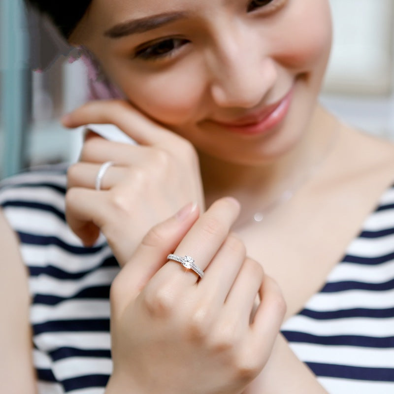 Micro Pave Ring Set With Simulated Heart & Arrow Zirconia, Luxury Proposal Ring For Women