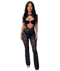Black Floral Lace Backless Jumpsuit for Women