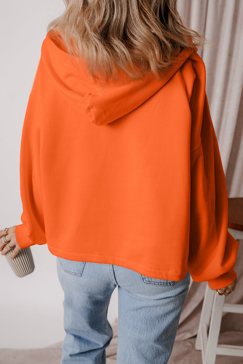 Orange Half Zipper Hoodie with Kangaroo Pockets | Drop Shoulder