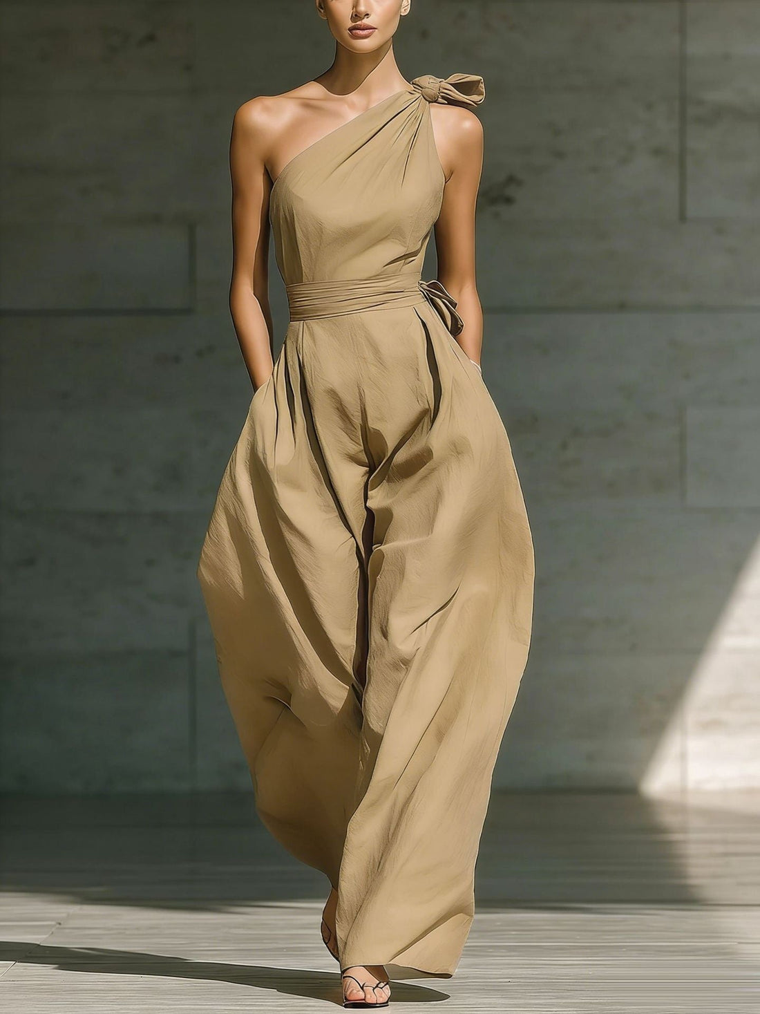 Women's One-Shoulder Belted Wide-Leg Jumpsuit - Image 9