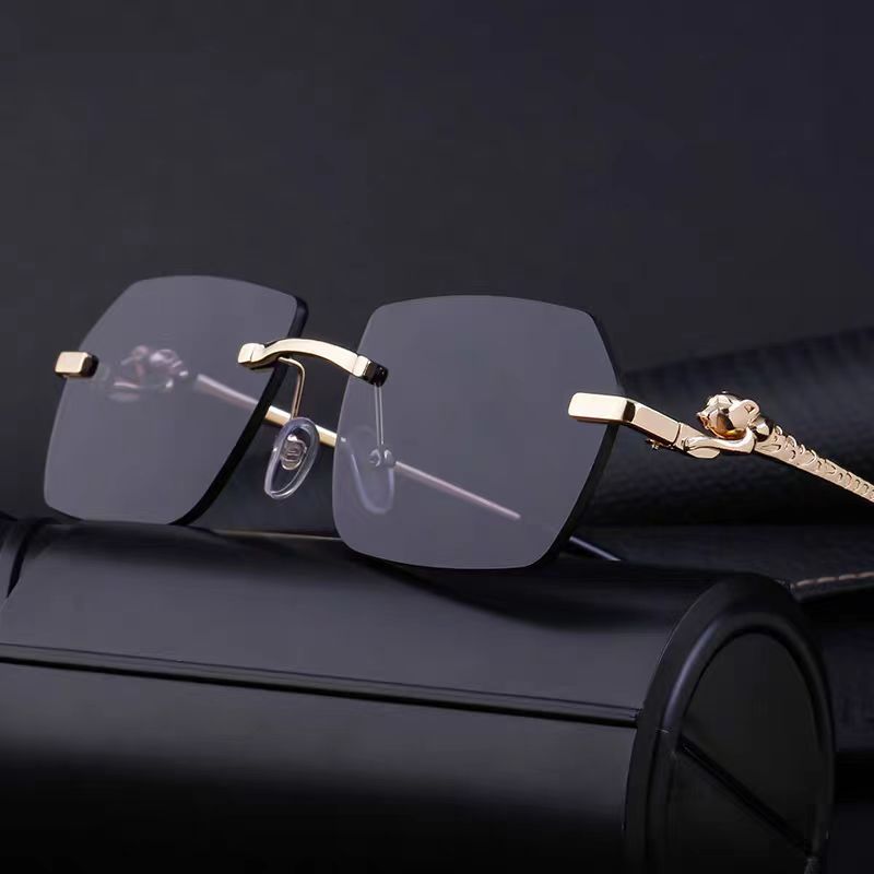 Gold Rimless Cheetah Print Sunglasses Hip-Hop Style Shades