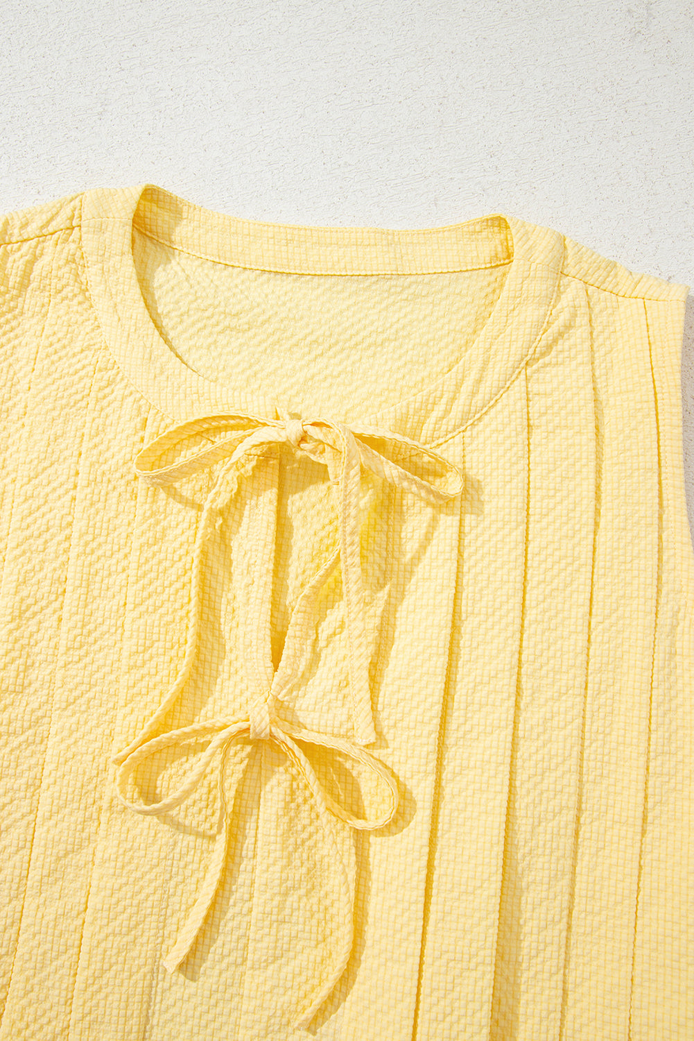 Bow-Tie Notched Neck Pleated Tank Top Yellow